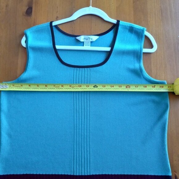 Ming Wang Tank Top Stretch Knitted Ribbed Bottom Edging Side Slits Black Green L - Picture 9 of 13